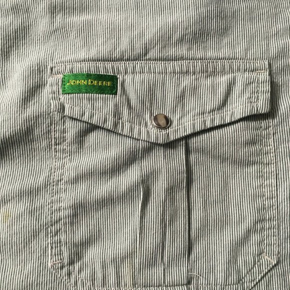 #00 John Deere Men's Long Sleeve Button Up Shirt Size Large Ivory Double Pockets - Picture 6 of 11